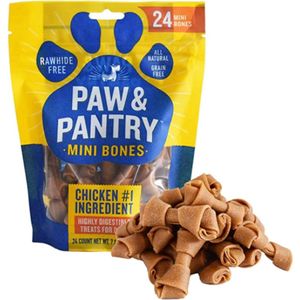 Paw & Pantry - Huidvrij mini kauwbot kip - Hondensnacks - 24 stuks - 6,5 cm - Kauwstaaf hond - Hondenbot - Kauwbotten hond – Hondensnack kip – Huidvrije kip snack – Honden snacks