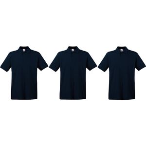 3-Pack donkerblauw polo shirt premium van katoen voor heren - Polo t-shirts voor heren