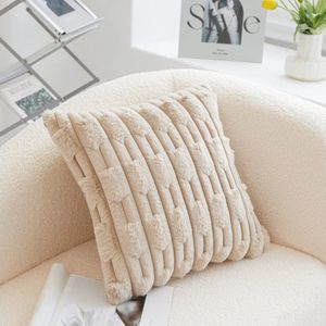 Luxaliving Fluffy Sierkussen | Pluche Kussen | Zacht Kussen Bank | Kussen Met Patroon | Set van 2 (Kaki) Bank - Bed - Woonkamer -hoes + vulling