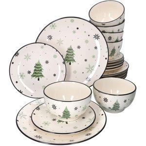 Servies - 18-delig - Kerstboom - Steengoed - Geschikt voor 6 Personen