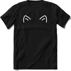 Kattenoortjes - Katten T-Shirt Kleding Cadeau | Dames - Heren - Unisex | Kat / Dieren shirt | Grappig Verjaardag kado | Tshirt Met Print | - Zwart - L