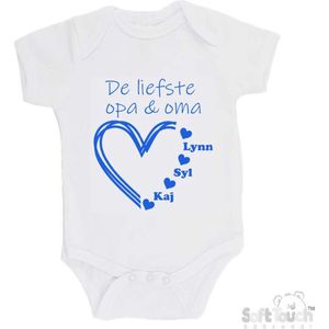 100% katoenen Romper ""De liefste opa & oma met de namen van 3 kleinkinderen"" Jongens Katoen Wit/blauw Maat 56/62