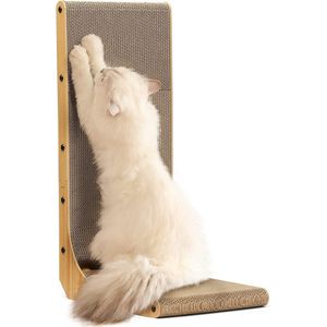 Kattenkrabplank, 68cm hoge L-vormige krabplank voor muur en hoek, kattenkrabber met balspeelgoed voor binnenkatten