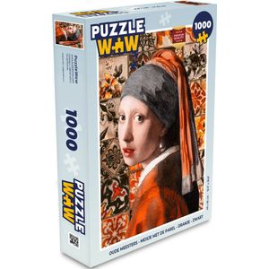 Puzzel Oude meesters - Meisje met de parel - Oranje - Zwart - Legpuzzel - Puzzel 1000 stukjes volwassenen