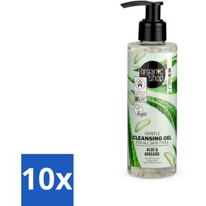 10 x Organic Shop - Cleansing Gel Avocado & Aloe - Verfrissend en Hydraterend - 200 ml - Gezichtsreiniging - Avocado-olie - Aloë-extract - Natuurlijke Reiniging - Hydraterend