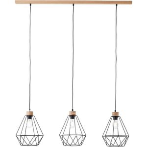 Brillant | Drewno hanglamp 3-vlammig zwart/houtkleurig | 3x A60, E27, 25W, geschikt voor normale lampen (niet meegeleverd)