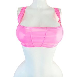 Top - Maat S/M - Datex (mix van latex en stof) BH crop Top shirt Roze