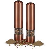 Relaxdays 2 x elektrische pepermolen brons in set - automatische kruidenmolen - batterijen