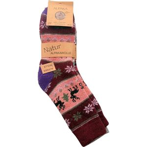 Alpaca Wollen Sokken maat 39-42 Kerstsokken Pak van 3 paar kleuren rood, grijs & zwart