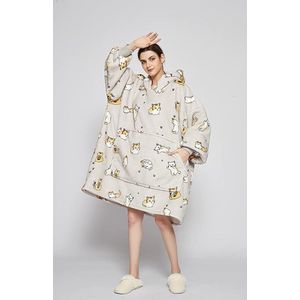 Hoodie-deken voor dames, flanel fleece pullover, sweatshirt, deken, wollige sherpa tv-deken met mouwen, fruitprint-, dierenprint-patroon, oversized, capuchon, pullover, knuffeldeken, eenheidsmaat - Grijze kat