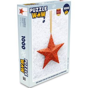 Puzzel Een rode ster met een besneeuwde achtergrond - Legpuzzel - Puzzel 1000 stukjes volwassenen - Kerst - Cadeau - Kerstcadeau voor mannen, vrouwen en kinderen