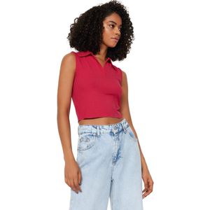 Trendyol Zwarte Getailleerde Cropped Gebreide Blouse Met Polohals Twoss22Bz0335