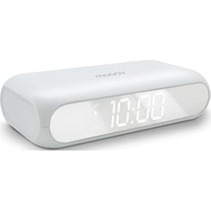 Digitale wekker met spiegel en draadloos laadstation, dubbel alarm en USB-oplader