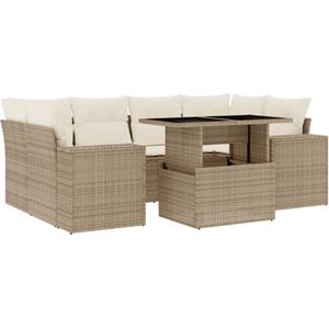 vidaXL 7-delige Loungeset - Poly Rattan - Beige