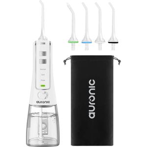 Auronic Waterflosser - Monddouche Elektrisch - 3 Standen - Draadloos en Oplaadbaar - 300 ml - 4 Opzetstukjes - Wit