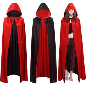 Halloween cape, vampiercape, magere man-kostuum, draculas-cape, vampier halloweenkostuum, cape zwart rood, uniseks cape met lange capuchon, Halloween vampierkostuum cape (1.2 M)