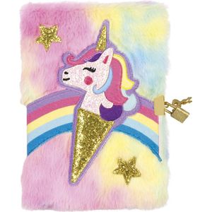 Totum Unicorn furry secret dairy geheim dagboek met slot en zachte vacht - vriendinnenboek eenhoorn notitieboek gelinieerd 21 x 15 cm cadeautip
