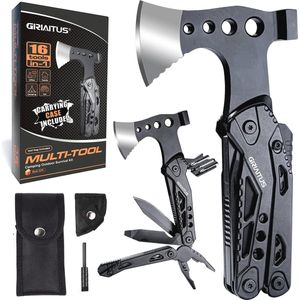 Multifunctioneel gereedschap 16-in-1 voor kamperen, wandelen en jagen - met hamer, tangen, zaag en meer