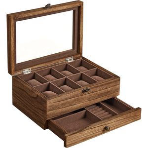 Luxe horlogebox - Met lade - Hout - Horlogedoos Opbergbox - Sieradendoos - Dames en heren - 8 stuks - 27x20x13cm