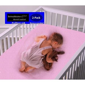 Hoeslaken - 2 stuks katoen pink 60x120 +15cm ledikant bedje