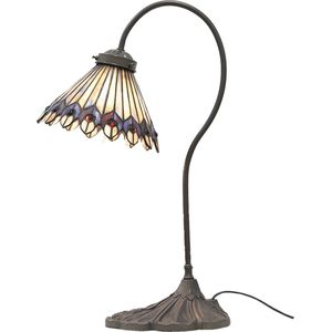 Tiffany Tafellamp Ø 20*51 cm E14/max 1*40W Bruin, Beige, Grijs Metaal, Glas Tiffany Bureaulamp Tiffany Lampen