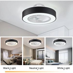 LuxiLamps - Plafondventilator | LED | Dimbaar | 3 Snelheden | 55 cm | Moderne Lamp | Plafondlamp | Ventilatorlamp | Zwart | Woonkamerlamp