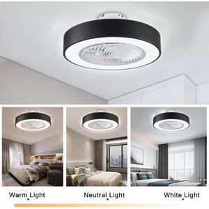 LuxiLamps | Plafondventilator | LED | Dimbaar | 3 Snelheden | 55 cm | Moderne Lamp | Plafondlamp | Ventilatorlamp | Zwart | Woonkamerlamp