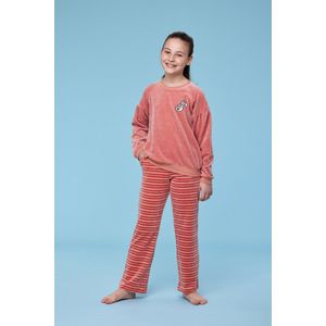 Woody pyjama velours meisjes/dames - oudroze - haas - 232-10-PDV-V/443 - maat 140