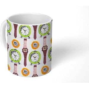 Mok - Koffiemok - Wekker - Horloges - Stopwatch - Patronen - Mokken - 350 ML - Beker - Koffiemokken - Theemok