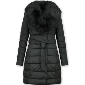 Gentile Bellini Lange Parka Dames Winterjas – Met Zwarte Faux Bontkraag– Zwart Jassen dames Dames Jas