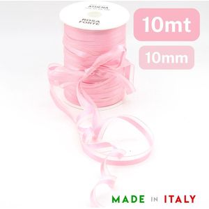 10 Meter COMBINATIE TULLE/SATIJN LINT, Totale Breedte 10MM, Deels 5MM TULLE, Deels 5MM SATIJN, MADE IN ITALY, Kleur ROSA