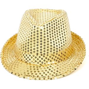 Feest hoedje - Fedora hoed - Gleufhoed - Verkleedhoed - Verkleedkleding - Heren - Dames - Hoofdomtrek 58 cm - Pailletten - Goud