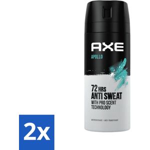 2 x Axe Anti-Transpirant Spray Apollo 150 ml - Anti-transpirant - Deodorant - Axe Apollo - 72 Uur Bescherming - Groen Fruit
