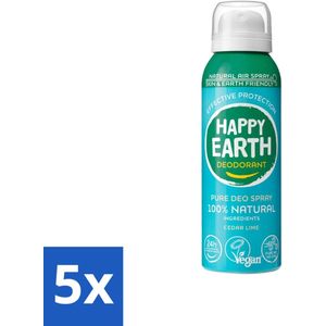 Happy Earth – Deodorant Natural Air Spray – 100% Natuurlijk Cedar Lime – 100 ml - Bulkverpakking - 5 stuks