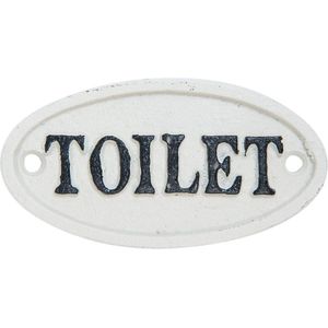Clayre & Eef WC Bordje 10x5 cm Wit Ijzer Ovaal Toilet Toilet Bordje