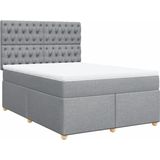 vidaXL - Boxspring - met - matras - stof - lichtgrijs - 140x200 - cm