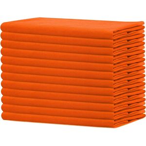 Verpakking van 12 - Extra grote servetten, 100% katoen, 45 cm x 45 cm, oranje - dikke stof voor dagelijks gebruik met afgeronde hoeken