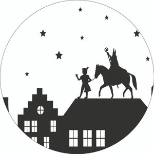 Muurcirkel - Sinterklaas - Zwart - Wit - Feestdagen - Wonen - Bord - Wanddecoratie - Rond schilderij - 30x30cm