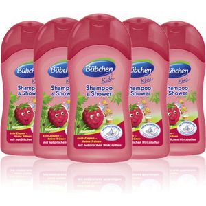 Bübchen® | 5 x 50 ml Kinder Shampoo & Douchegel 2 in 1 | Miniflacon | reisformaat | Framboos | zonder zeep |