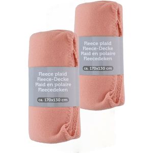 Fleece dekens/plaids - 2x - zalm roze - 170 x 130 cm