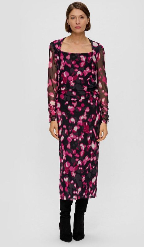 s.Oliver - Jurk - Mesh - Lange Mouwen - Vierkante Halslijn