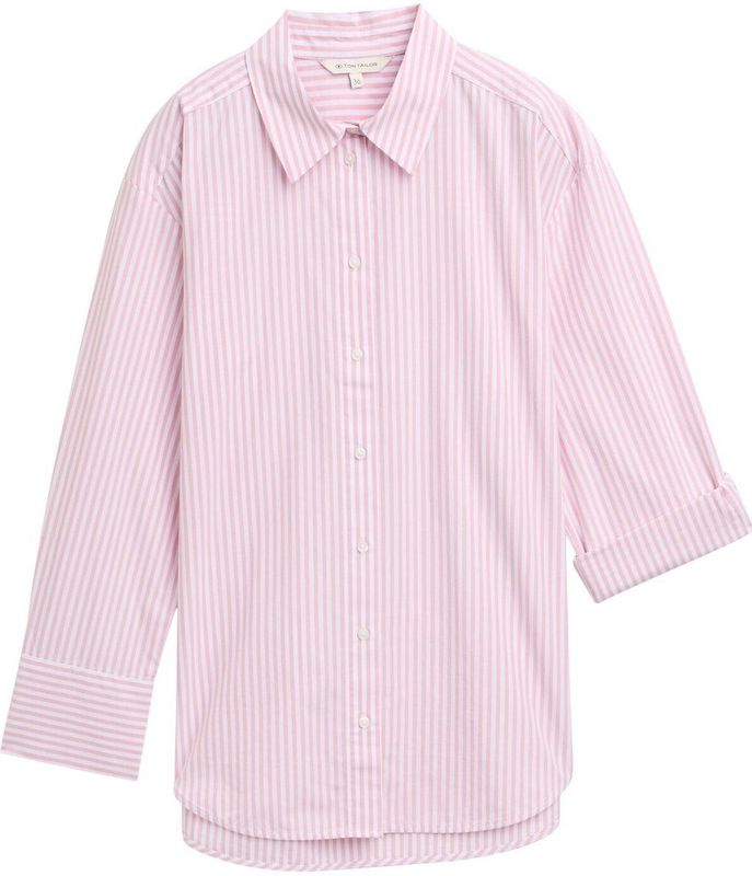 TOM TAILOR - Blouse - Rosa/Wit - Klassieke Blouse - Lange Mouw