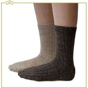 ATTREZZO® Sokken - Alpaca wol - 2 paar - maat 35-38 - Lichtbruin/Donkerbruin