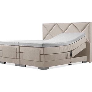 Sweet Sleep Elektrische Boxspring - 170x190 - Incl. Ruiten hoofdbord - Beige met plint