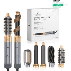VENEUX® 5 in 1 Föhnborstel - Airstyler - Krulborstel - Multistyler - Diffuser Föhn - Grijs Goud