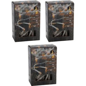 Set van 3x stuks kerstverlichting warm wit met vlam effect 20 lampjes 200 cm lichtsnoer met timer - Kerstverlichting/feestverlichting