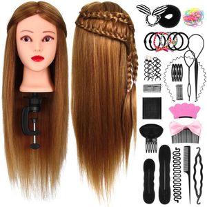 Trainingskoppen voor kappers 26% echt haar oefenhoofd kapsels mannequin-hoofd met houder + haarkapsels styling-set