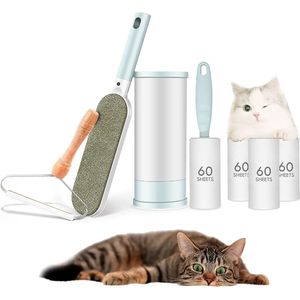 Pluisroller Pluisborstel & pluisscheermes Set van 3, 1 pluisroller met 240 vellen, 1 pluisborstel met zelfreinigende vloer, 1 pluisverwijderaar, pluisreiniger voor bank, kleding en tapijt (wit)