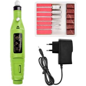 Professionele Mini Elektrische Nagelfrees–Nagelvijl Set met 8 Opzetstukken 1 stuk Groen