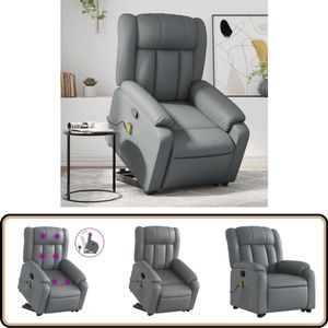 vidaXL Sta-op-massagestoel - Verstelbaar Kunstleer - Grijs Fauteuil - Massagestoel - Elektrisch Bedienbaar - Sta Opstoel - Ergonomische Stoel